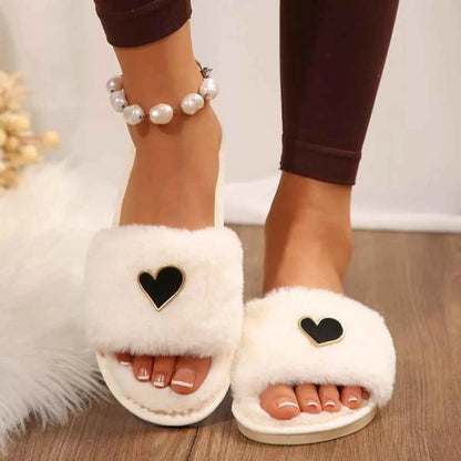 Heart Open Toe Flats Slippers