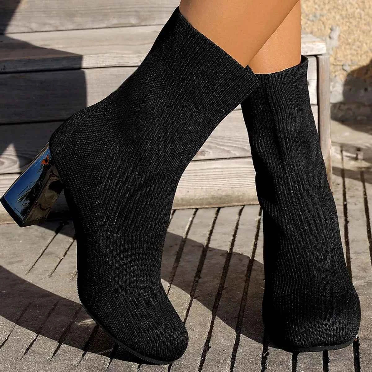 Round Toe Block Heels Boots