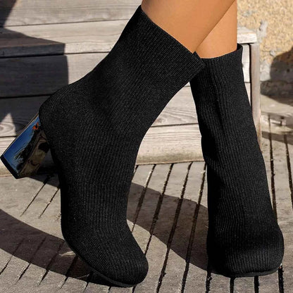 Round Toe Block Heels Boots