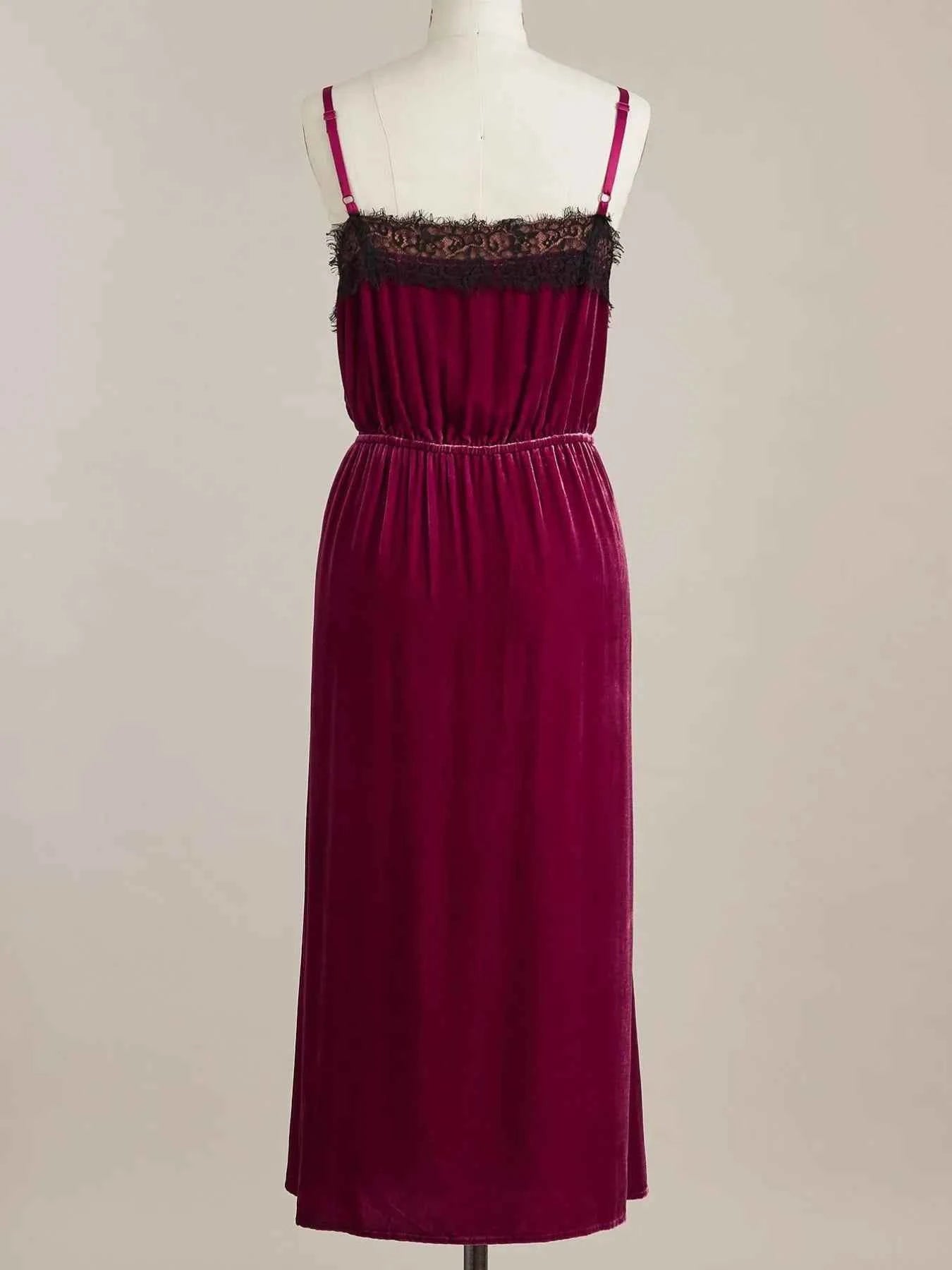 Velvet Cami Lounge Dress with Lace Trim