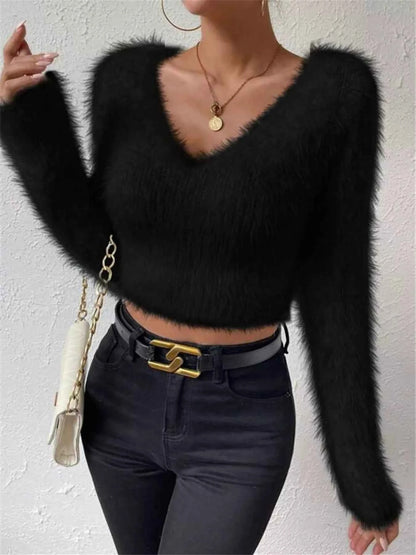 Fluffy Knit V-Neck Sweater