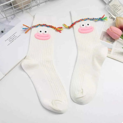 Cartoon Ribbed Knit Crew Socks