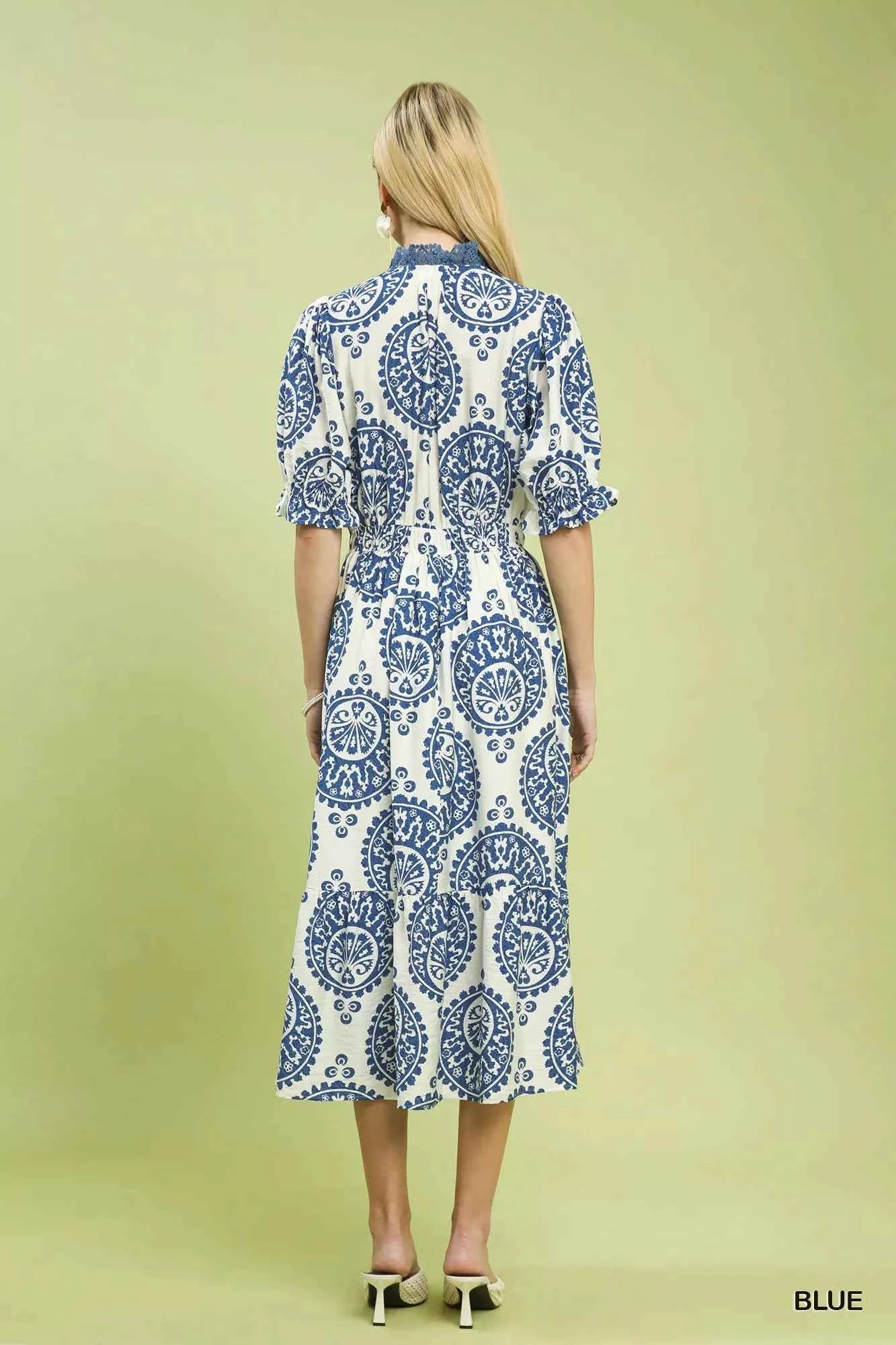 Umgee Paisley Smocked Waist Midi Dress