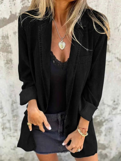 Full Size Button Down Denim Blazer Plus Size