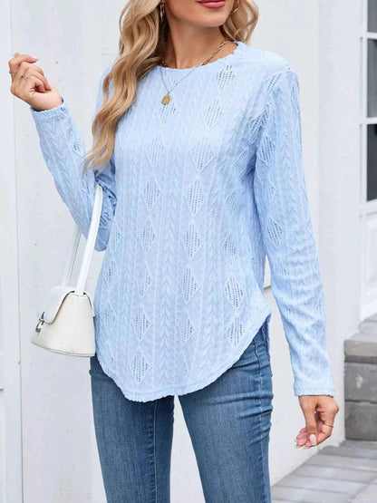 Openwork Textured Long Sleeve Top