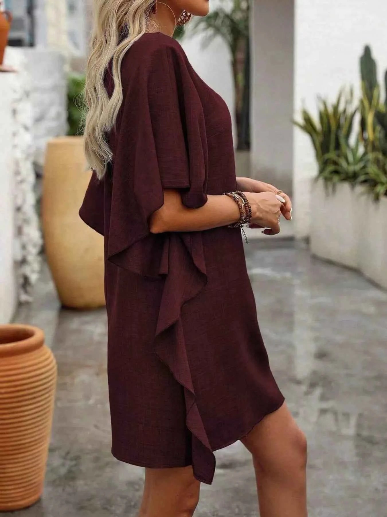 Ruffled Flutter Sleeve V-Neck Mini Dress