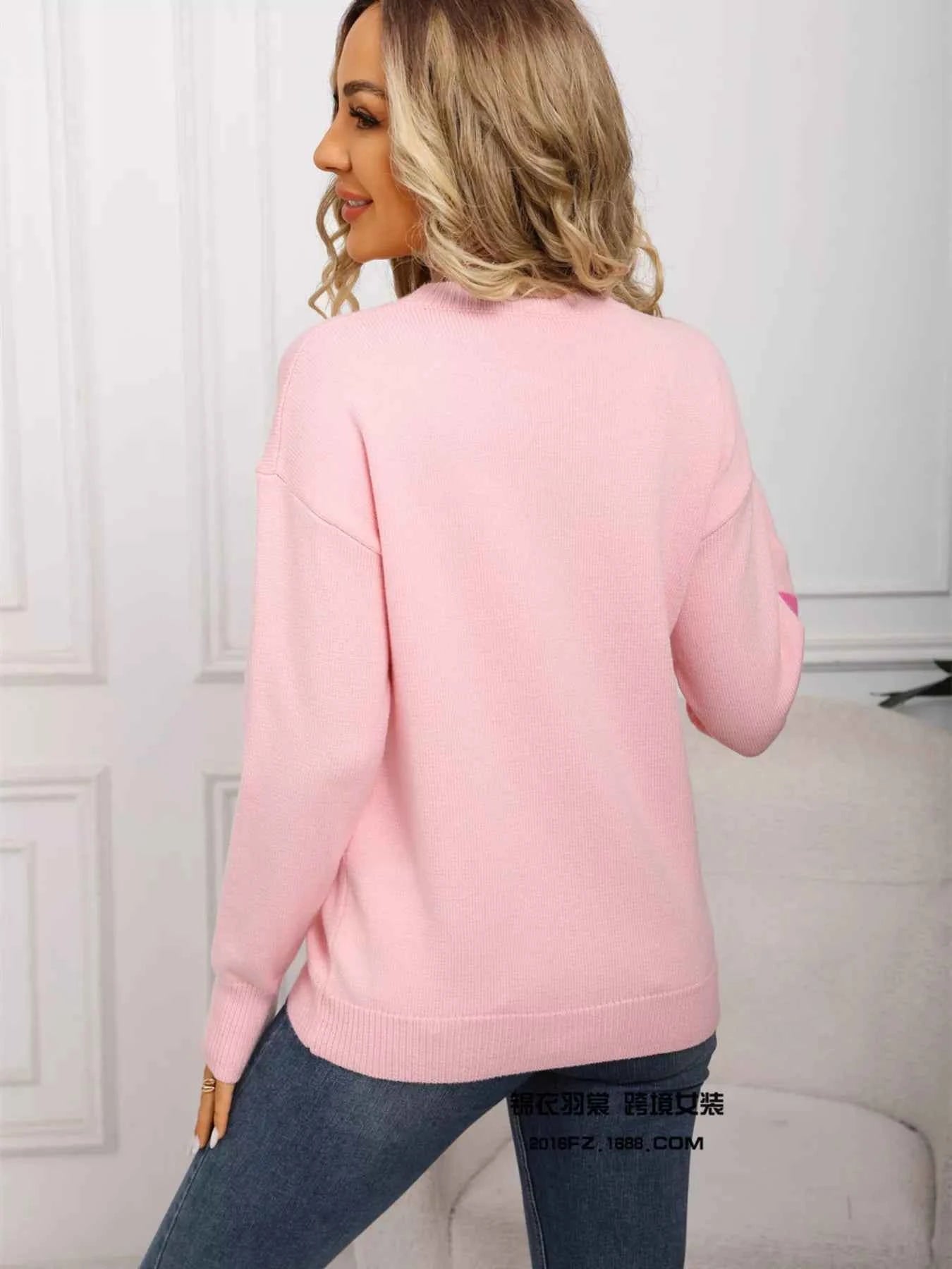 Valentine's Day Heart Print Round Neck Sweater