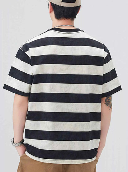 Men's Plus Size Striped Round Neck Short Sleeve T-Shirt