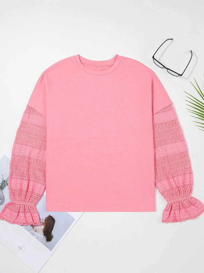 Lace Detail Flounce Sleeve Sweatshirt