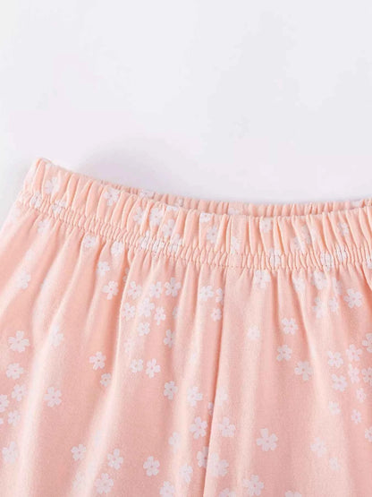 Children's Ruffled Sleeve Graphic Tee & Floral Shorts Set