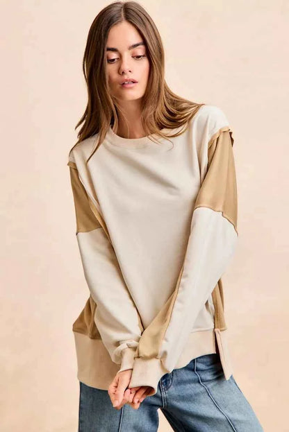 BiBi French Terry Color Block Top With Open Seam Detail