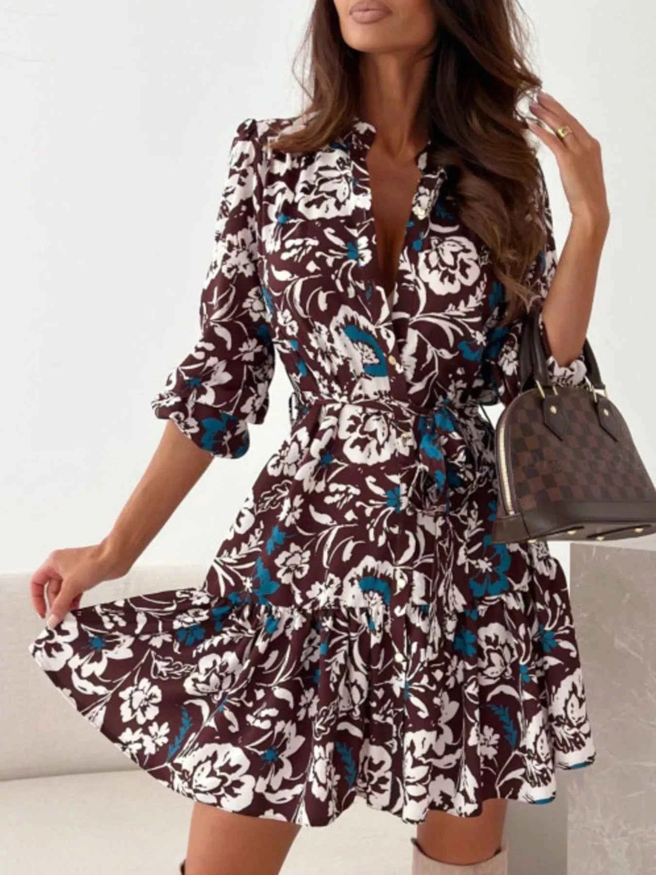 Floral Print Tie Waist Mini Dress