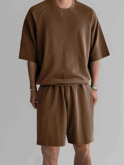 Men's Full Size Round Neck Top and Shorts Set Plus Size
