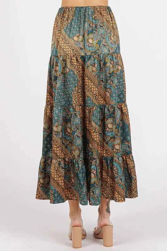 Mittoshop Paisley Patchwork Print Satin Maxi Skirt
