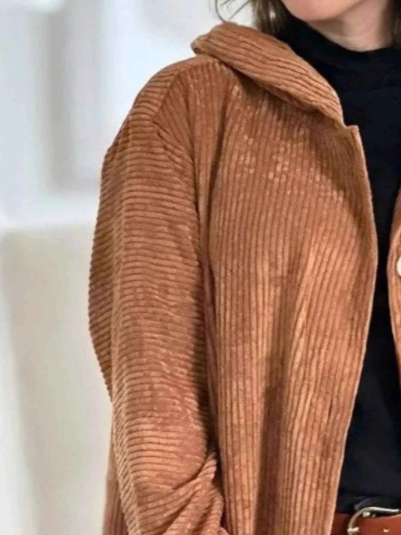 Full Size Corduroy Hooded Button-Up Jacket Plus Size