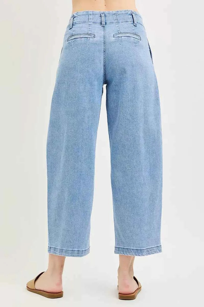 RISEN Slouchy Crop Barrel Pleated Jeans