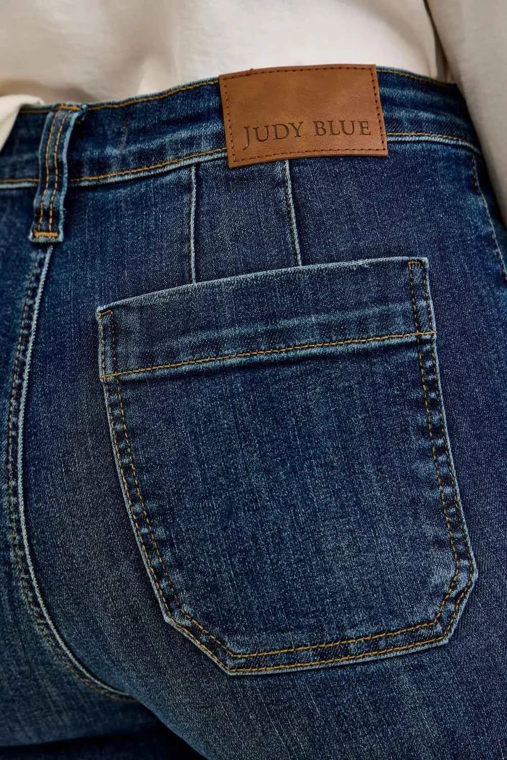 Judy Blue High Waist Wide Crop Utility Jeans with Patch Pocket