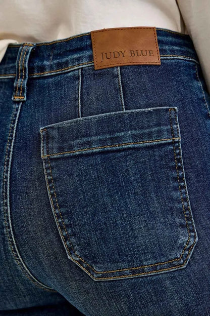 Judy Blue High Waist Wide Crop Utility Jeans with Patch Pocket