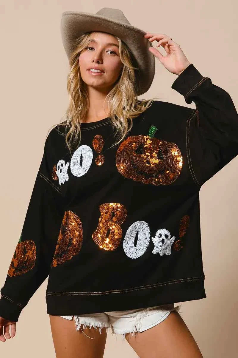 BiBi Halloween Theme Sequin Embroideries Sweatshirt