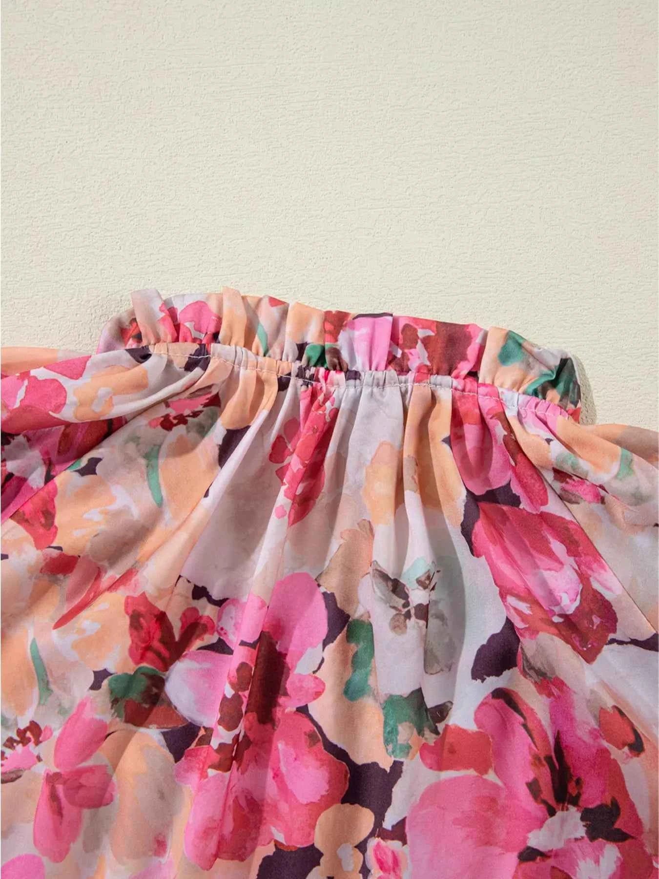 Floral Print Ruffle Trim Long Sleeve Shirt
