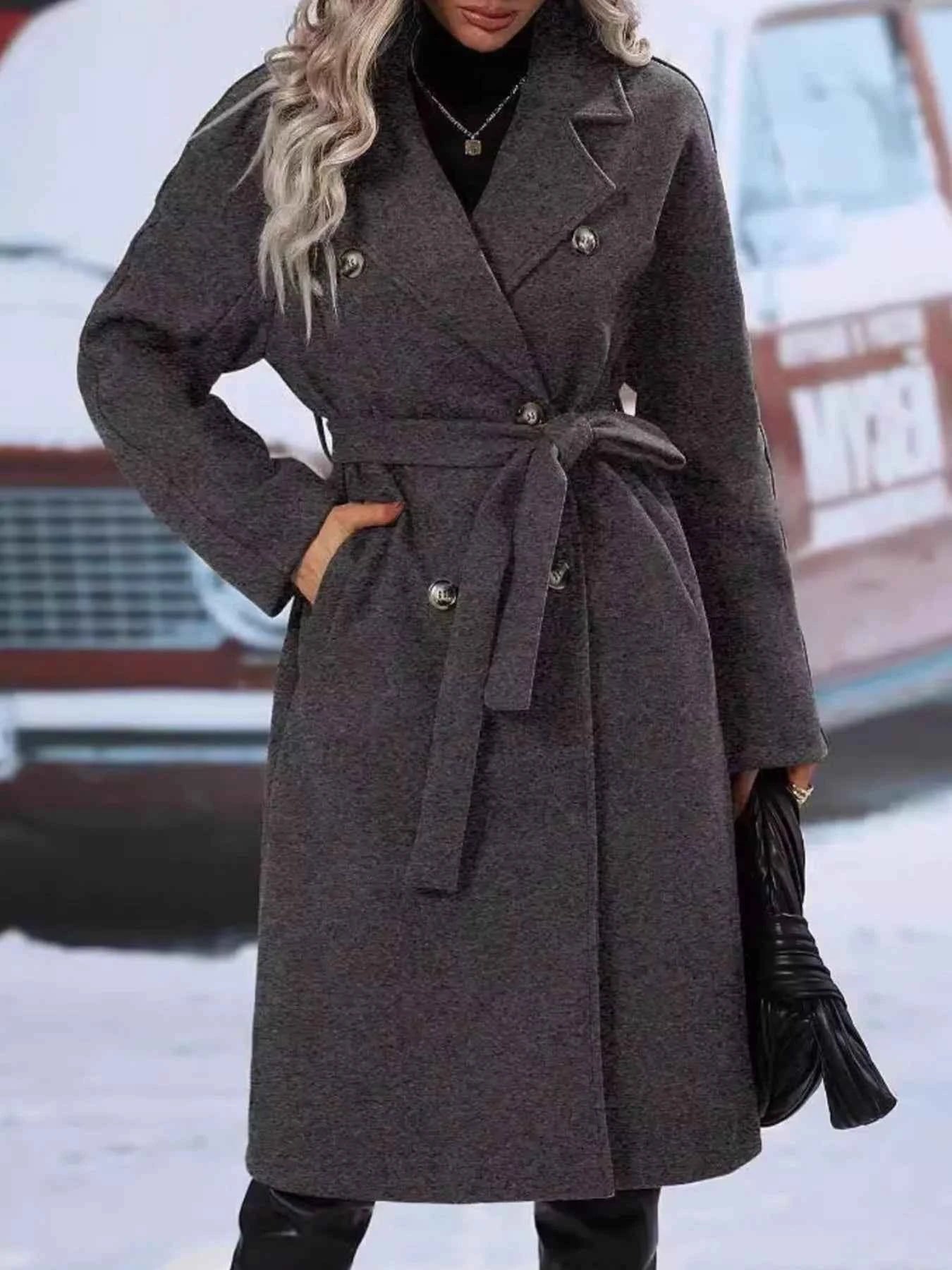 Double-Breasted Tie Waist Coat