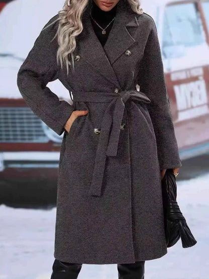 Double-Breasted Tie Waist Coat