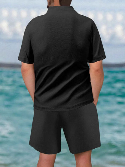 Men's Full Size Zip Front Short Sleeve Top and Shorts Set Plus Size