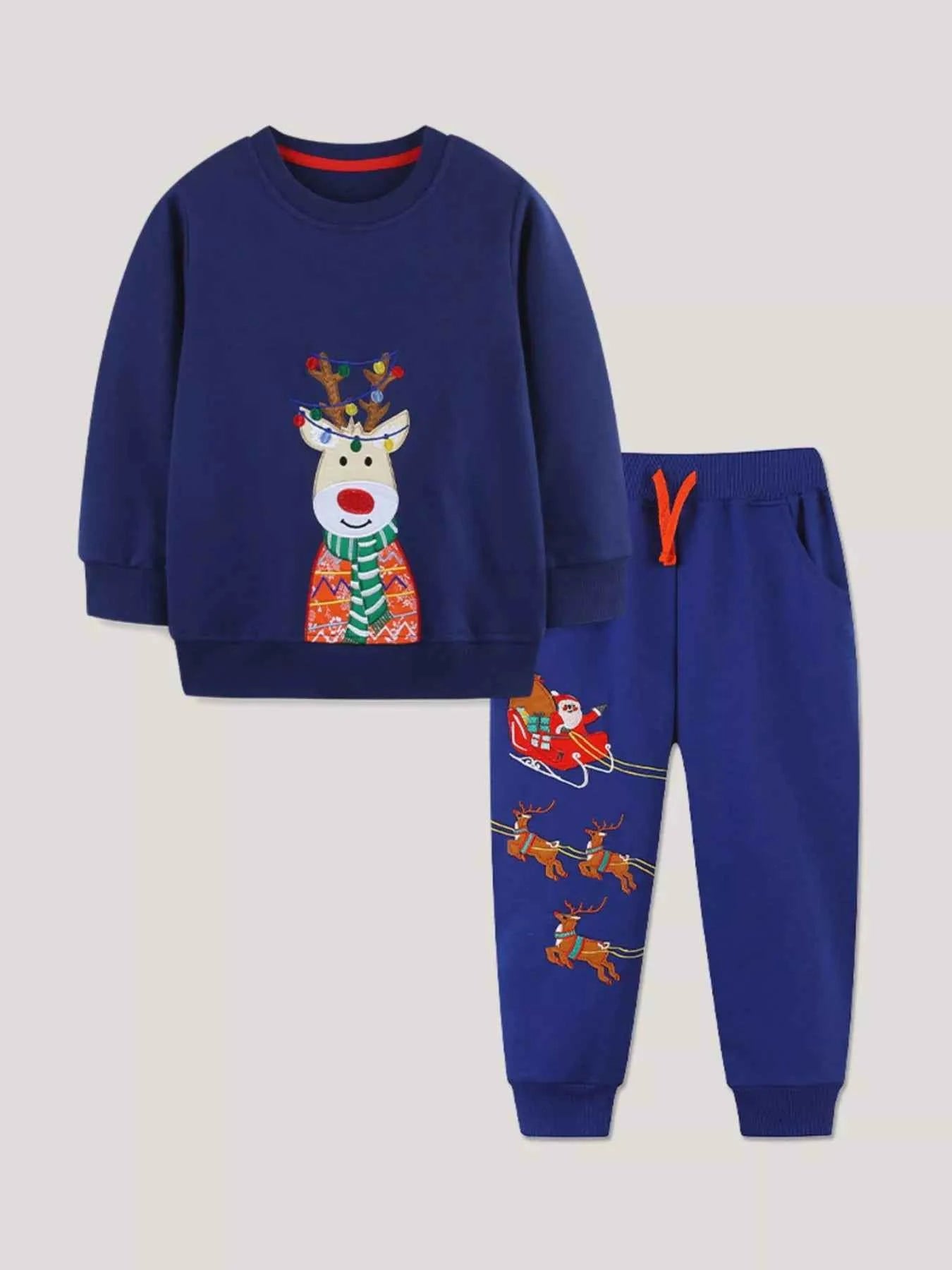 Children's Reindeer Embroidered Christmas Outfit Set