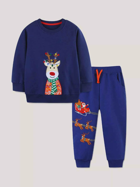 Children's Reindeer Embroidered Christmas Outfit Set