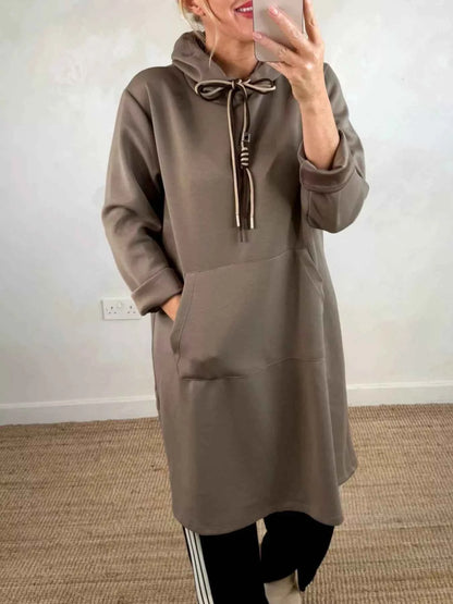 Full Size Casual Drawstring Hooded Sweatshirt Dress Plus Size