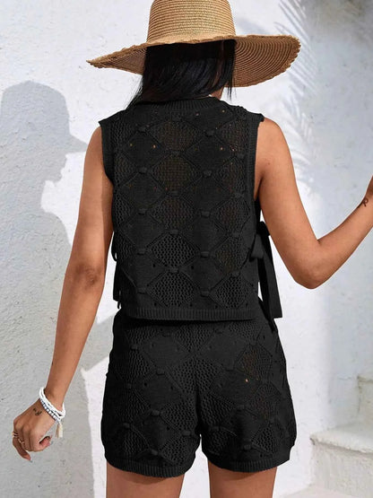Diamond Pattern Sleeveless Top and Shorts Knit Set