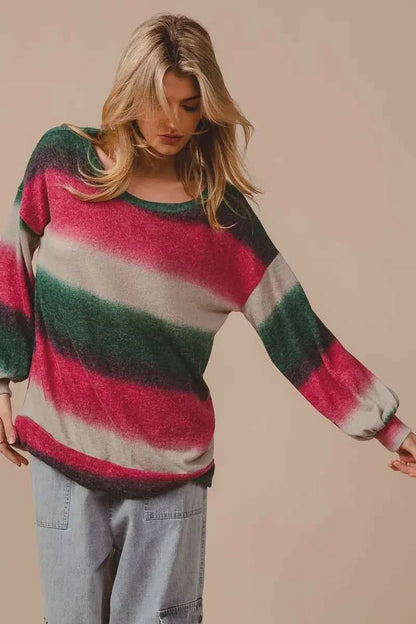 BiBi Striped Gradation Print Knit Top