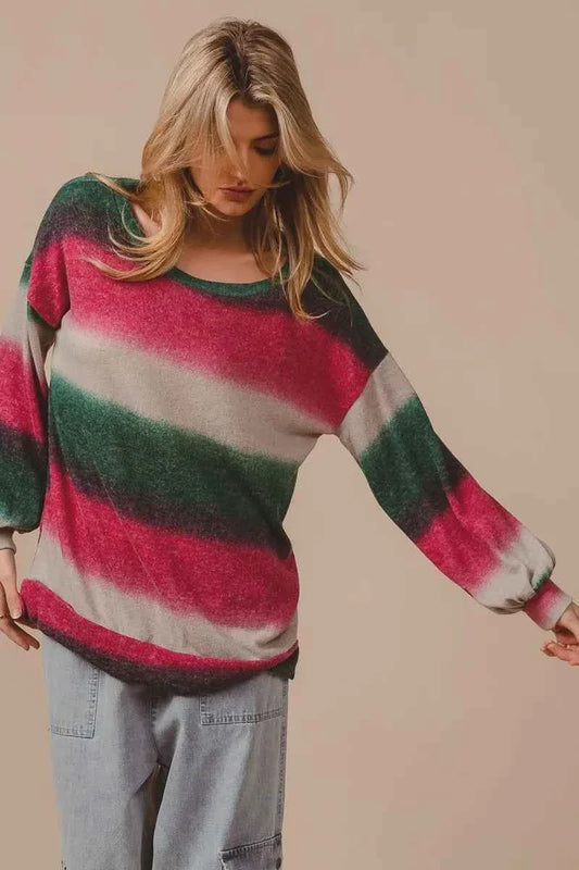 BiBi Striped Gradation Print Knit Top