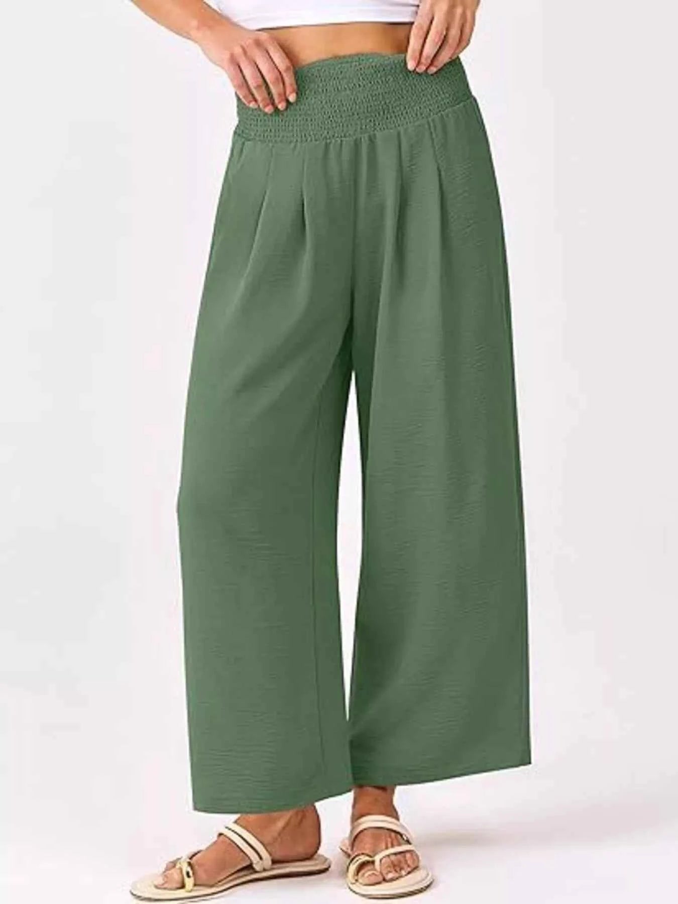Wide Leg Smocked High Waist Pants