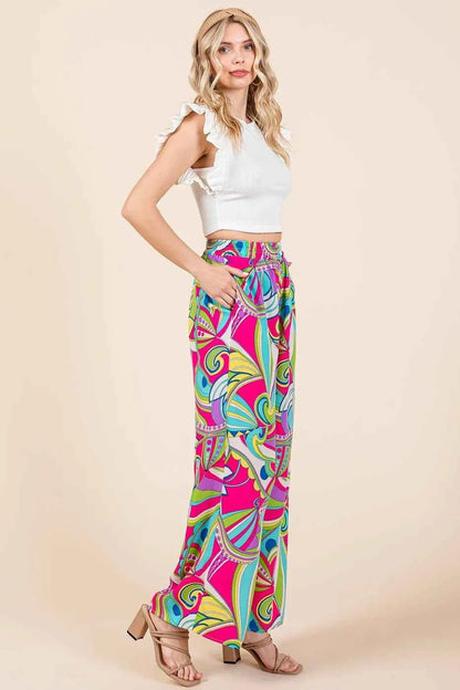 Mittoshop Abstract Print Elastic Waist Wide Leg Pants