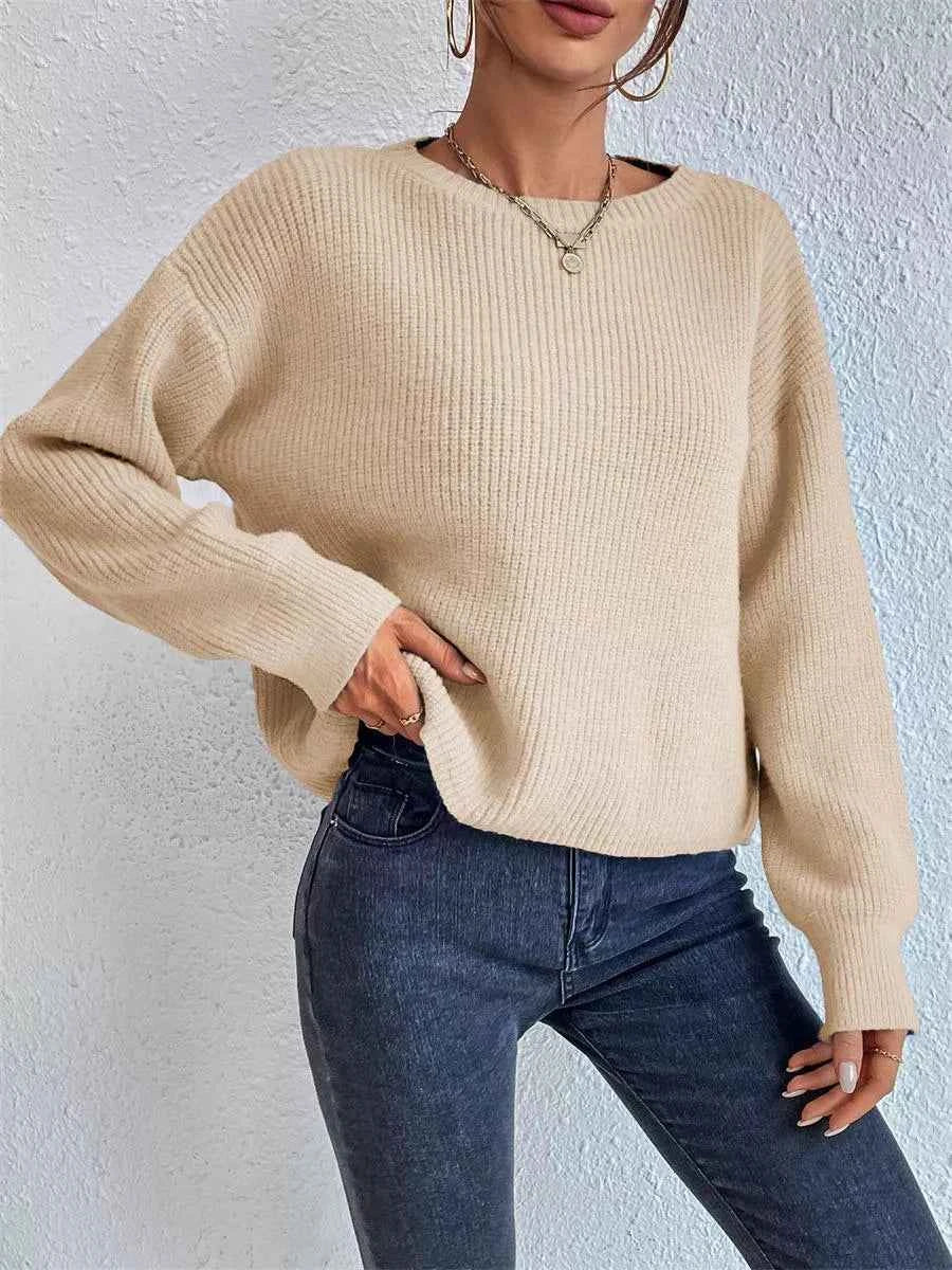 Ribbed Knit Dropped Shoulder Sweater