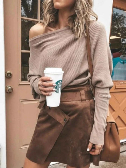 Single Shoulder Ribbed Knit Top