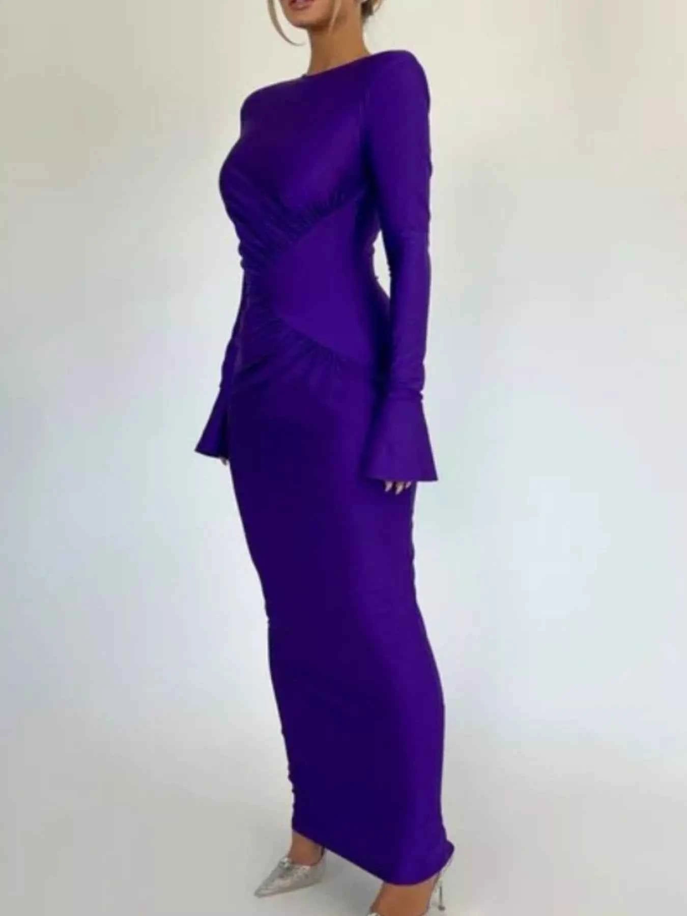 Ruched Long Sleeve Bodycon Maxi Dress