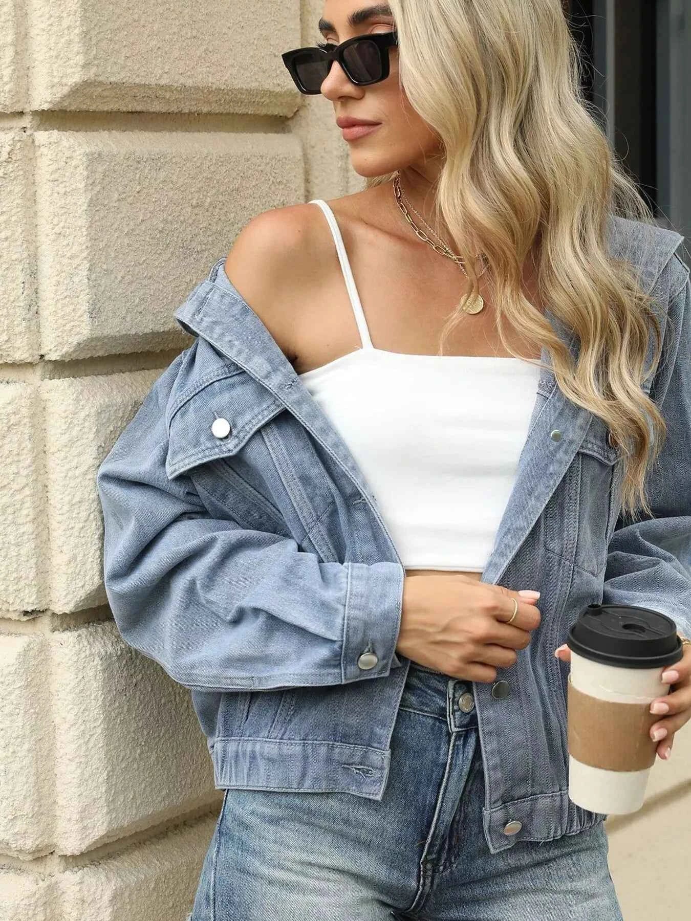 Washed Button Up Hooded Denim Jacket