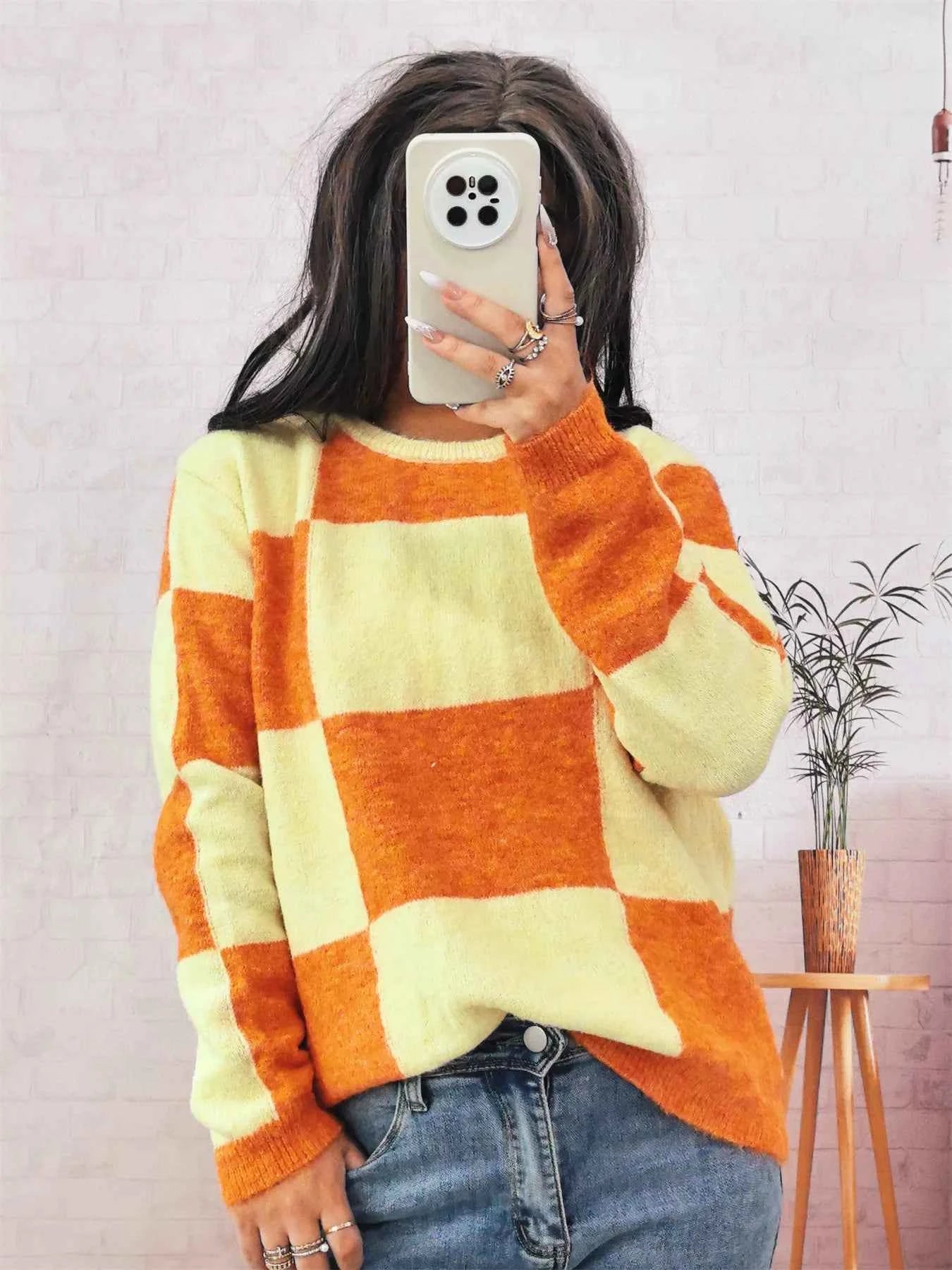 Color Block Round Neck Sweater