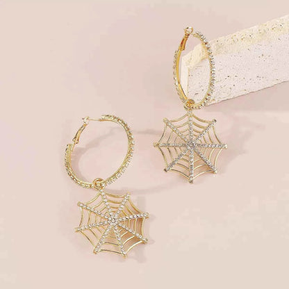 Halloween Spider Web Dangle Hoop Earrings