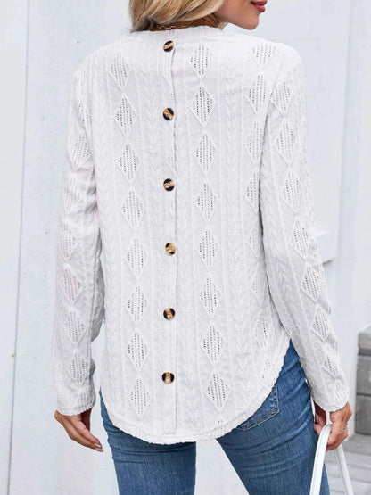 Openwork Textured Long Sleeve Top