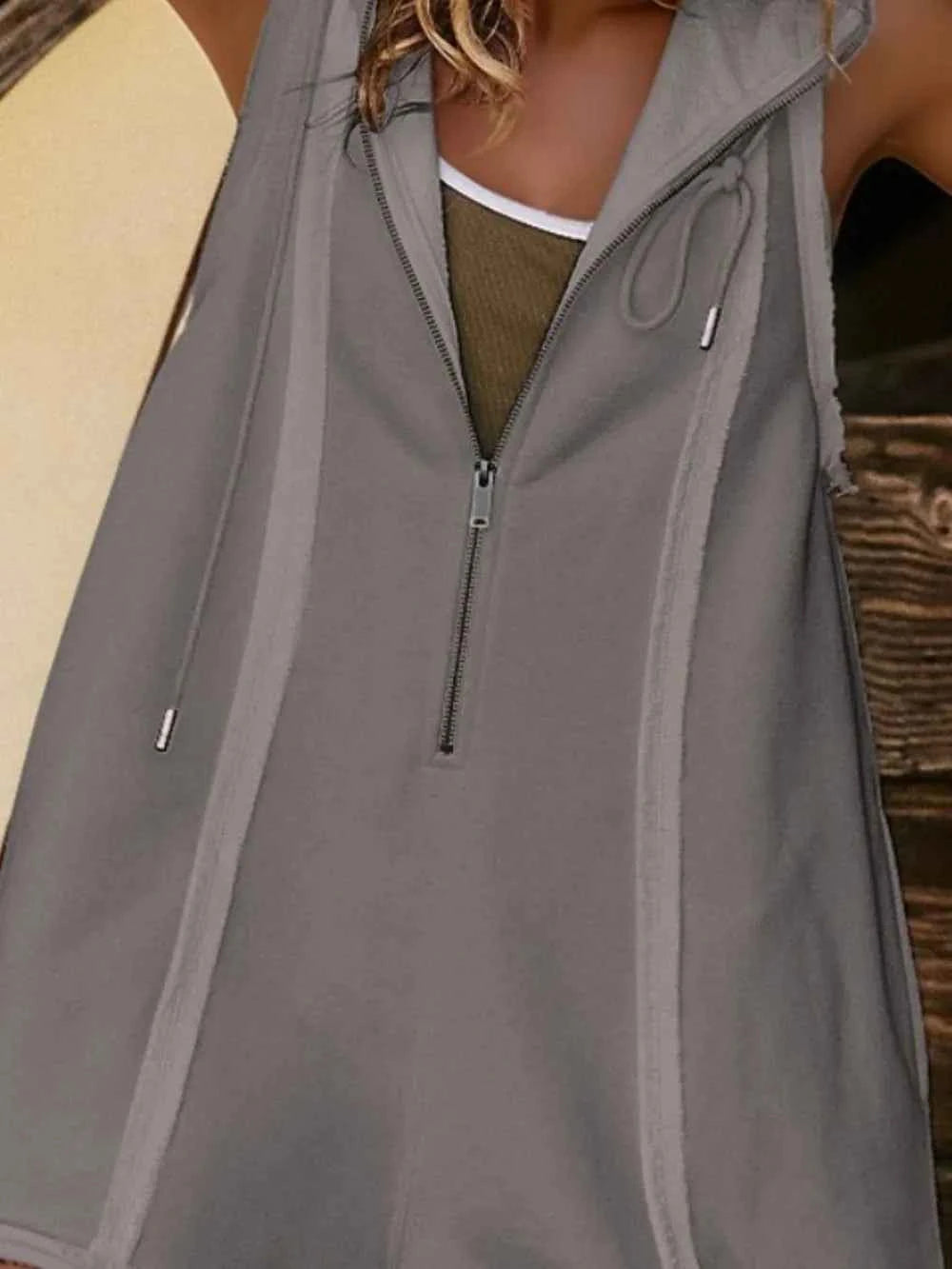 Half Zipped Hooded Sleeveless Romper