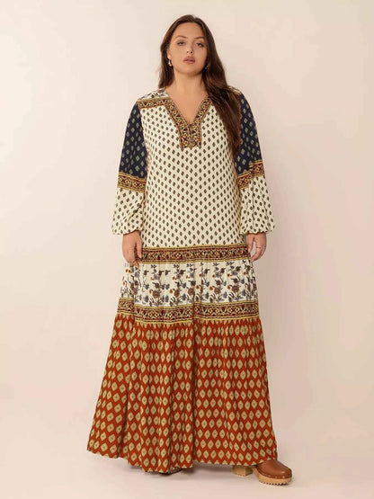 Plus Size Notched Balloon Sleeve Maxi Dress