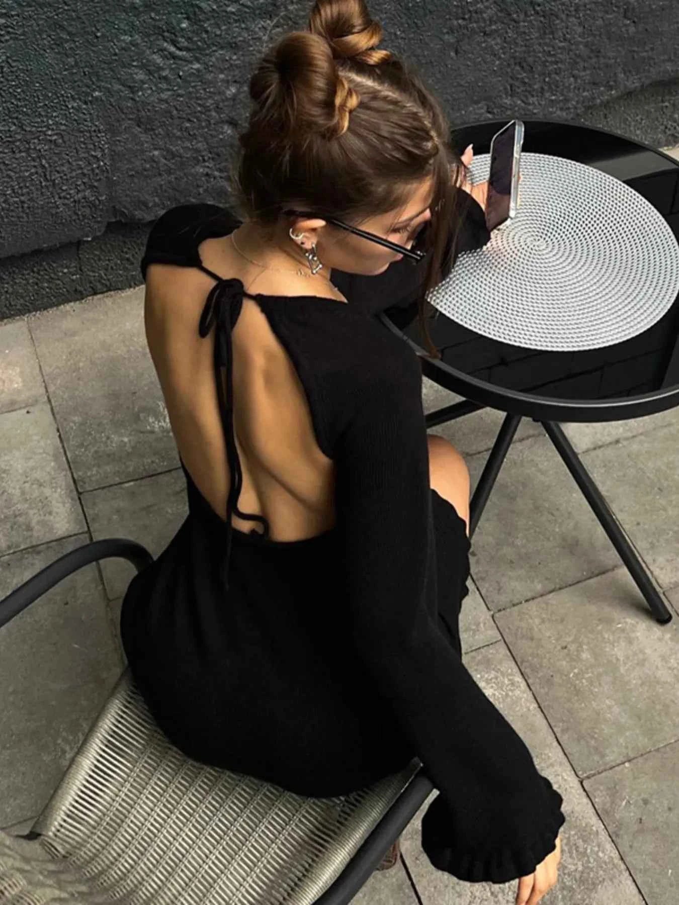 Long Sleeve Backless Sweater Dress