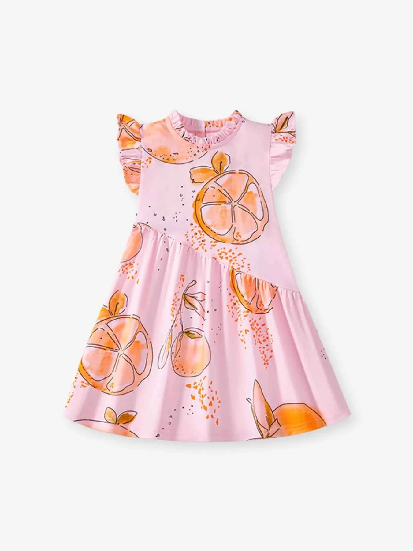 Children's Ruffled Sleeve Fruit Print Casual Dress