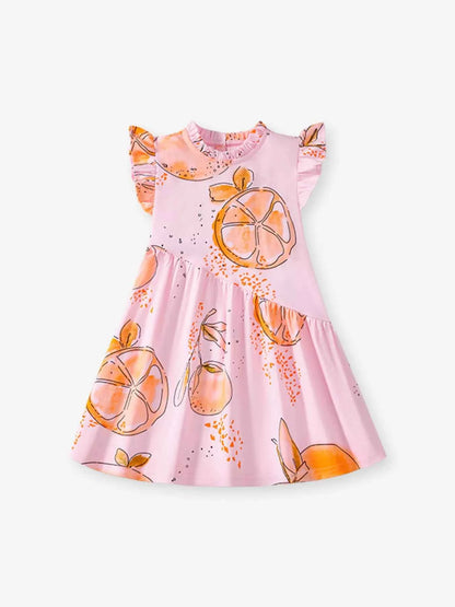 Children's Ruffled Sleeve Fruit Print Casual Dress