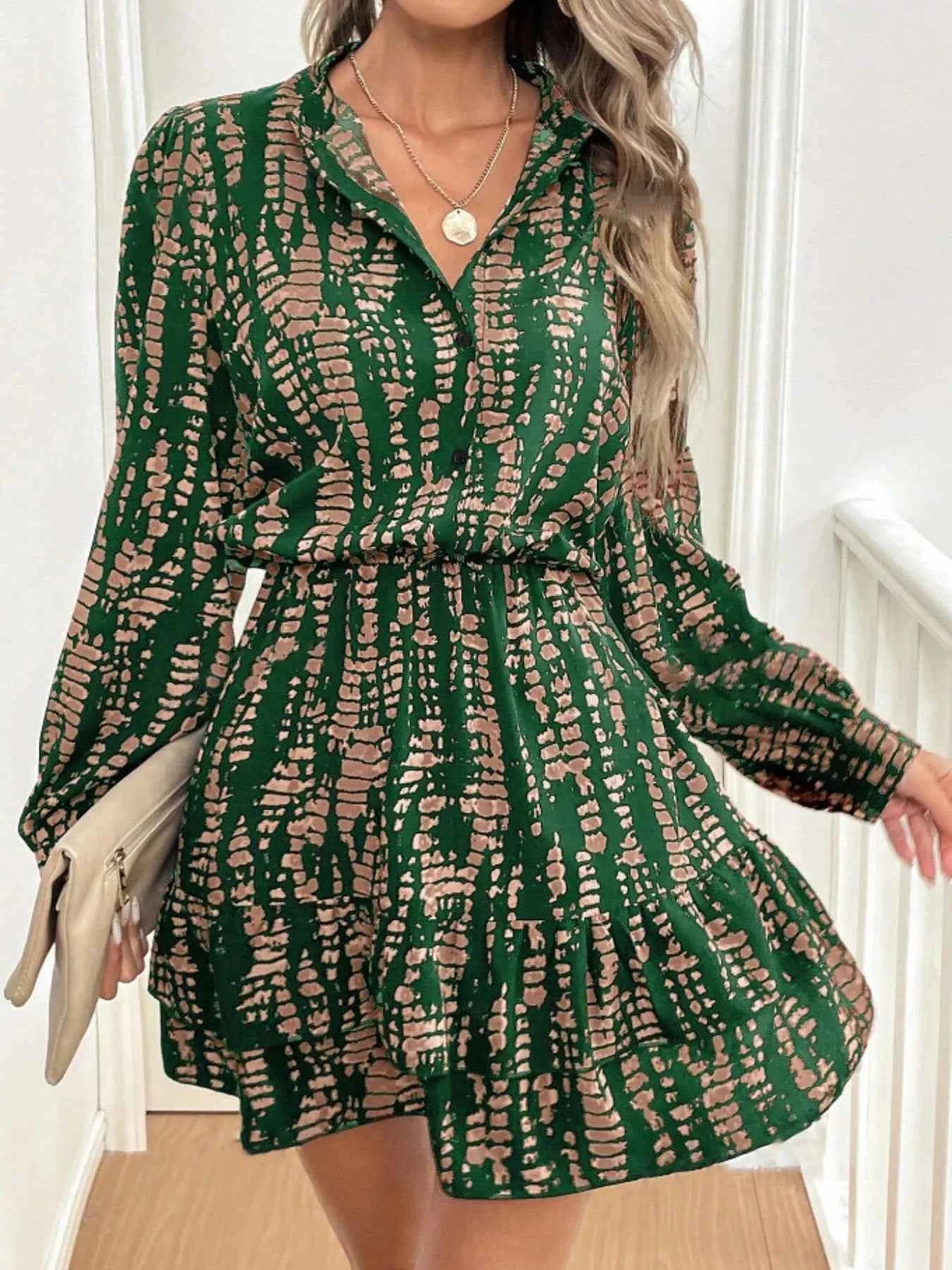 Printed Long Sleeve Mini Dress
