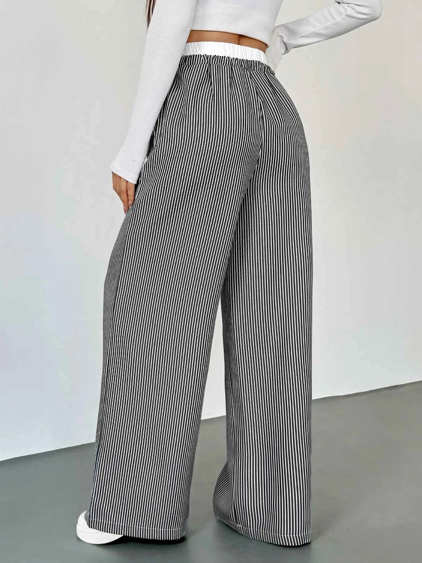 Striped Wide Leg Drawstring Pants