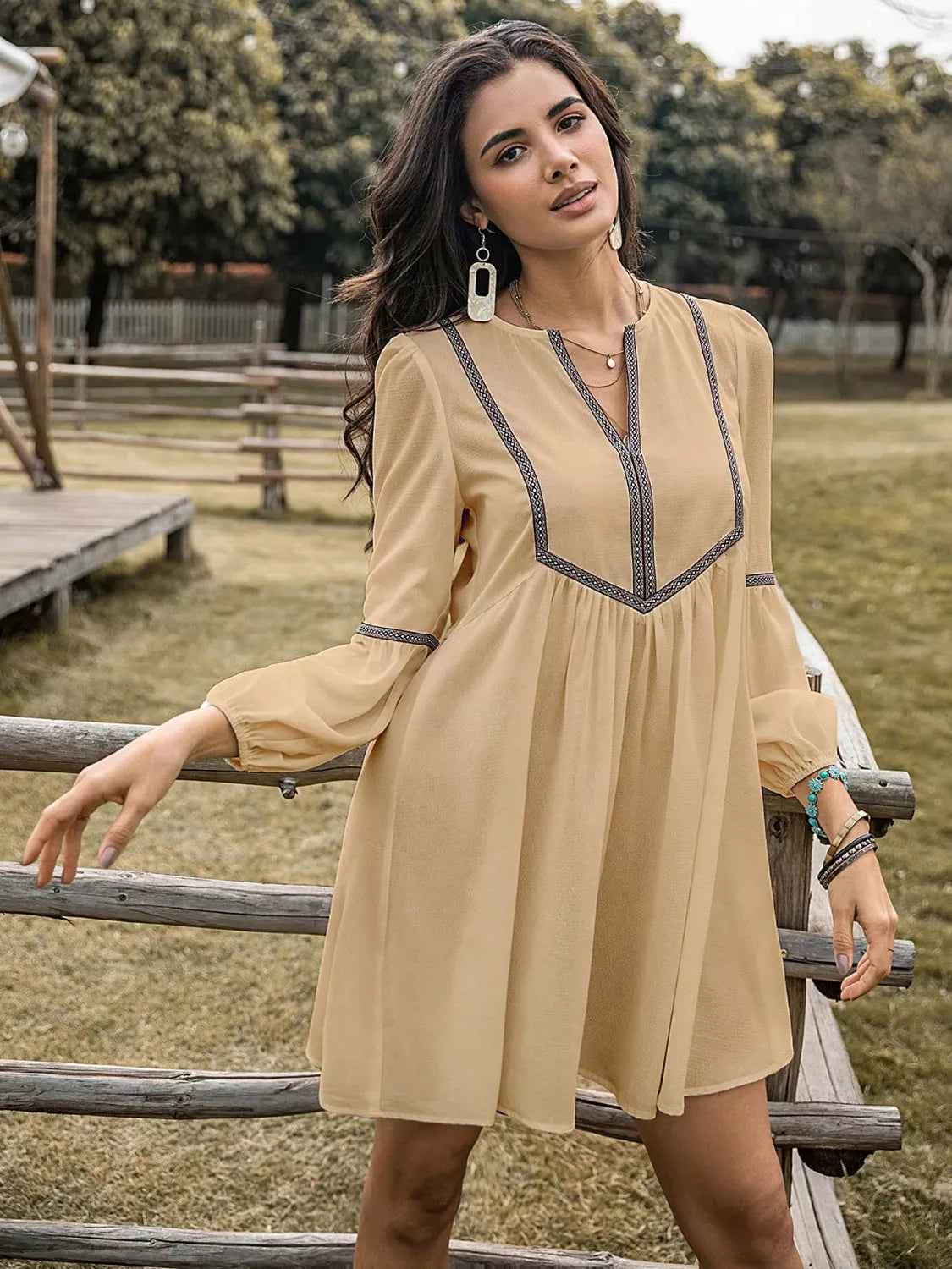 Long Sleeve Mini Dress with Contrast Trim